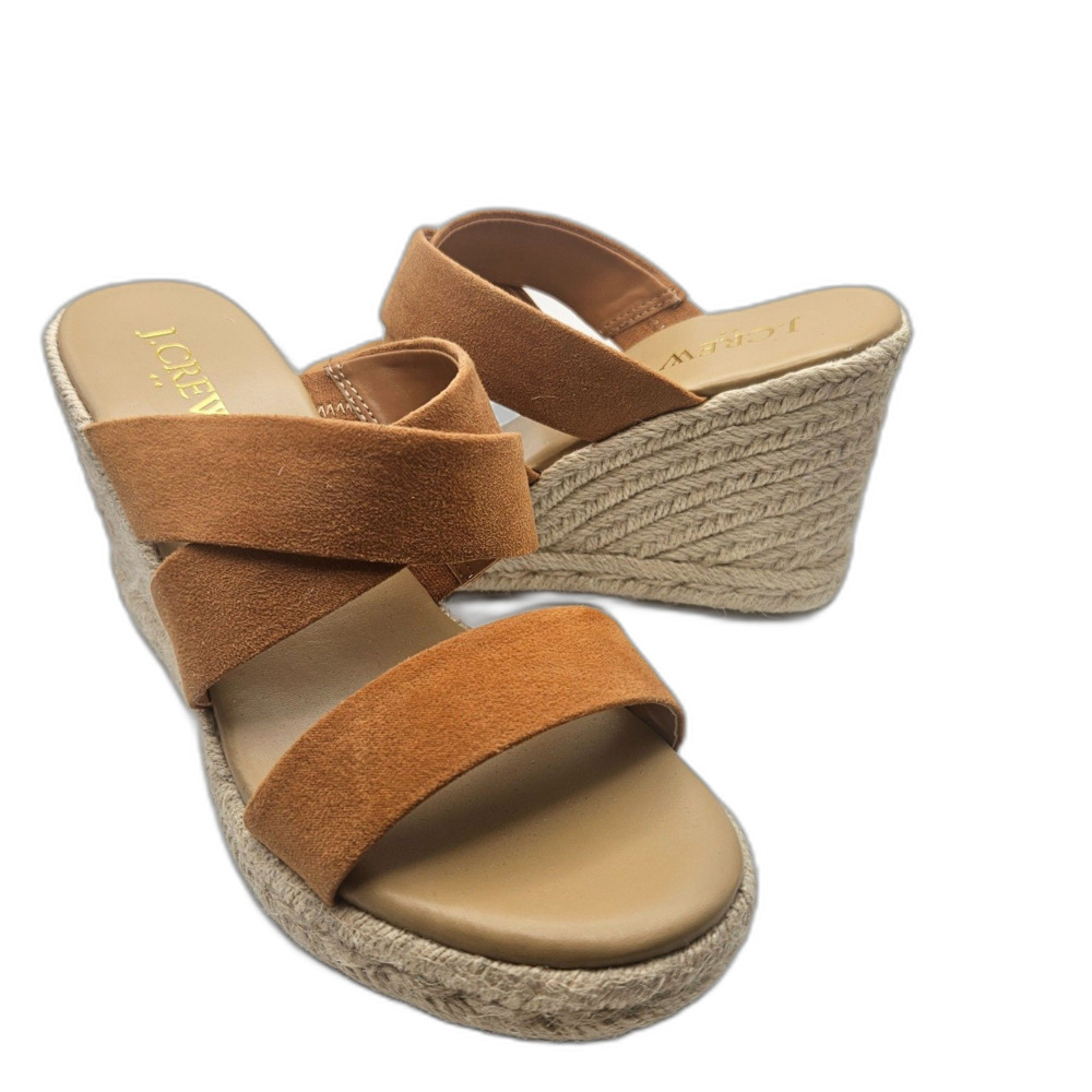 J.Crew Wide-Strap Espadrille Mule Wedges Size 6 2024 NWOT Brown and Rafia